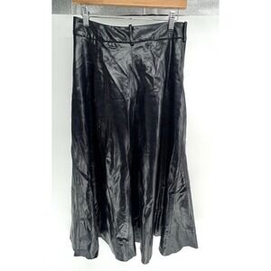 Zara Navy faux leather  A-line midi‎ skirt Fall Winter Women M
